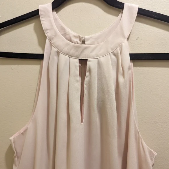 Forever 21 Women's Blush Pink Ivory Blue Floral Halter Neck Mini Shift Dress- M - Picture 5 of 9